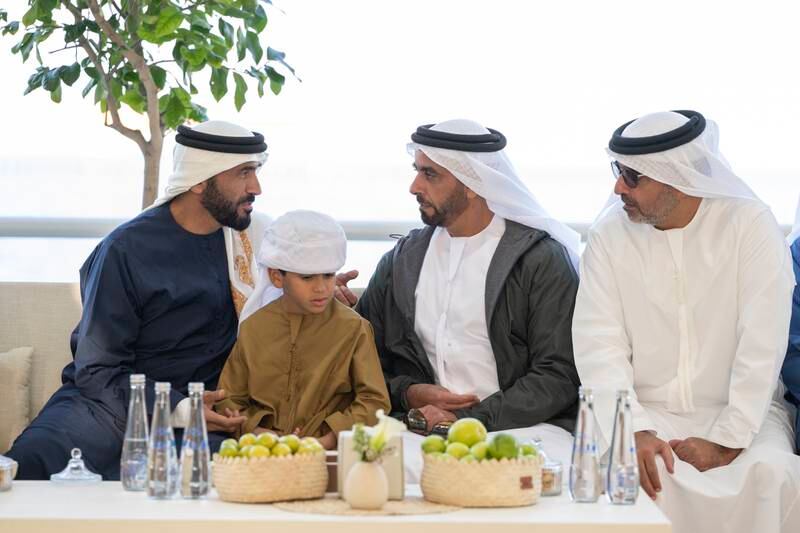 From left, Sheikh Nahyan bin Zayed, chairman of the Board of Trustees of Zayed bin Sultan Al Nahyan Charitable and Humanitarian Foundation; Sheikh Mohamed bin Nahyan; Sheikh Saif bin Zayed, Deputy Prime Minister and Minister of Interior; and Sheikh Hamed bin Zayed, managing director of Abu Dhabi Investment Authority and member of the Abu Dhabi Executive Council, attend the meeting
