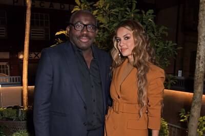 Editor-in-chief of British 'Vogue', Edward Enninful, and Poonawalla attend an exclusive party hosted by Frieze and Versace to celebrate London's creative community at Toklas on October 15, 2021. Getty Images for Frieze