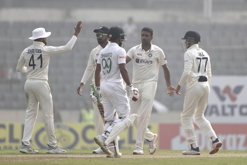 India's players celebrates the wicket of Bangladesh's Zakir Hasan. AP
