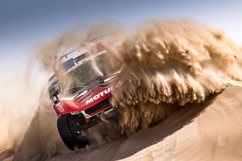 French driver Mathieu Serradori competes during the stage 4 of Abu Dhabi Desert Challenge on March 9, 2022.  (Photo by AFP)