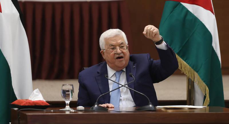 Palestinian President Mahmoud Abbas heads a leadership meeting at his headquarters, in the West Bank city of Ramallah.  EPA