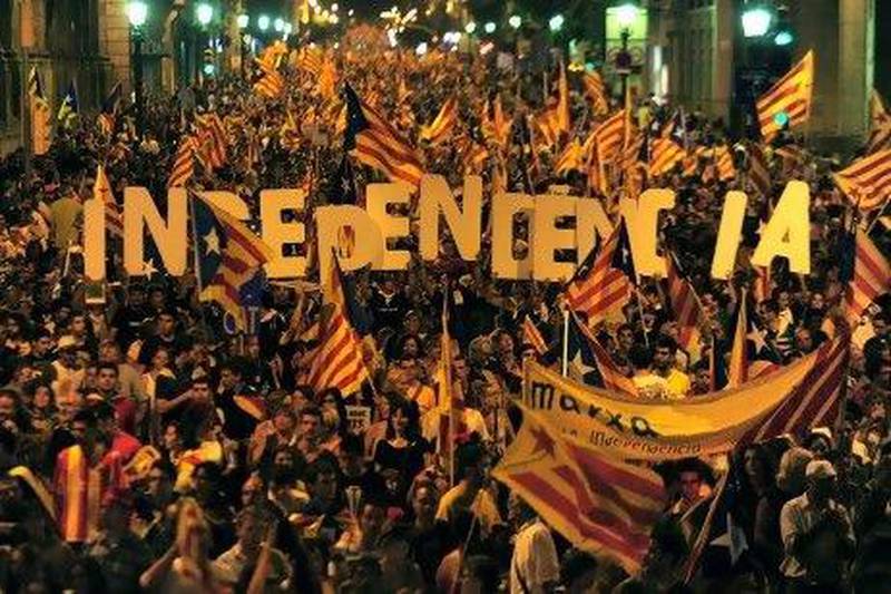 Supporters of independence for Catalonia demonstrate in Barcelona on September 11 to mark the Spanish region's official day, amid growing protests over Spain's financial crisis which has driven it to seek aid from the central government.