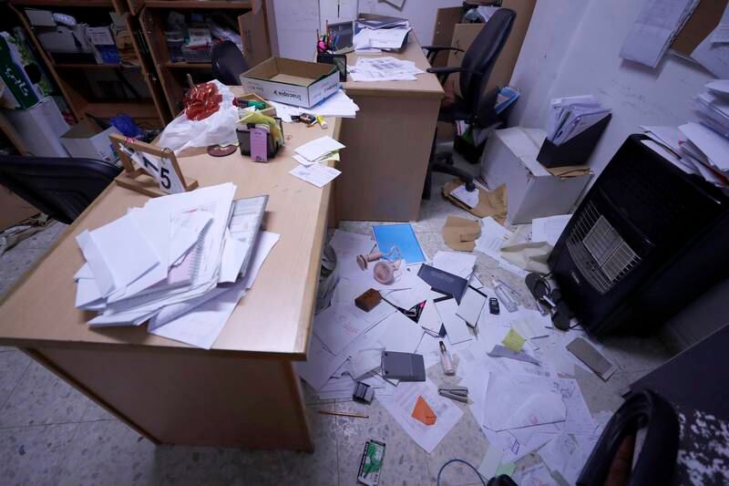 Damage at the Union of Palestinian Women Committees office in Ramallah. EPA
