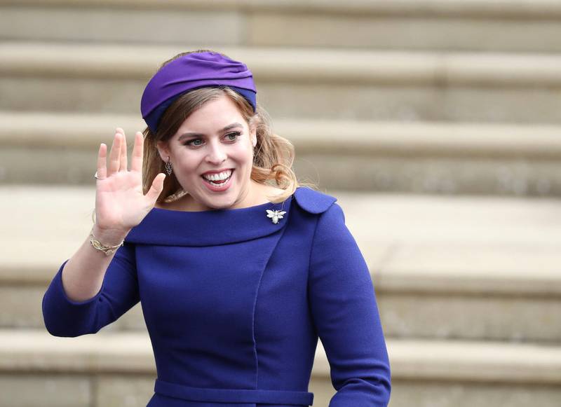 WINDSOR, ENGLAND - OCTOBER 12: Princess Beatrice of York arrives ahead of the wedding of Princess Eugenie of York to Jack Brooksbank at Windsor Castle on October 12, 2018 in Windsor, England. (Photo by Steve Parsons - WPA Pool/Getty Images)