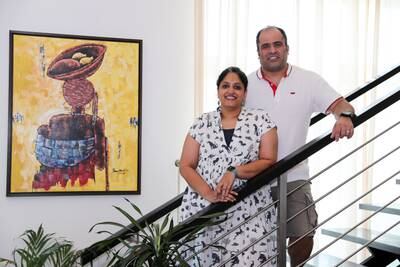 Sneha Nair, 36, and her husband Vivek, 38, bought their three-bedroom duplex apartment in Dubai’s Jumeirah Heights three years ago. All photos: Pawan Singh / The National