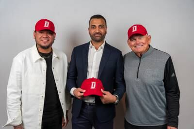 Baseball United co-owner Felix Hernandez, left, majority owner Kash Shaikh, centre, and veteran coach John McLaren. Photo: Baseball United
