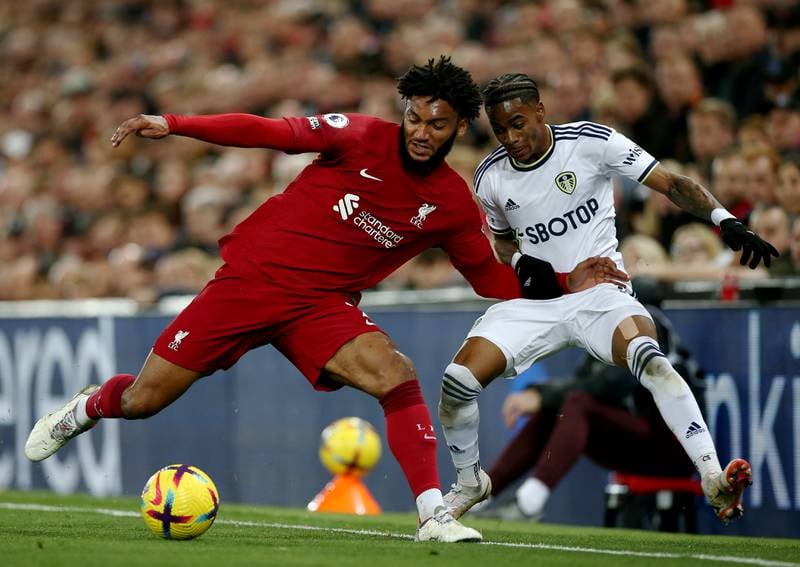 Joe Gomez - 4. The 25-year-old started badly by gifting Leeds a goal and seemed not to regain confidence. No defender should pass backwards without checking the opposition. EPA