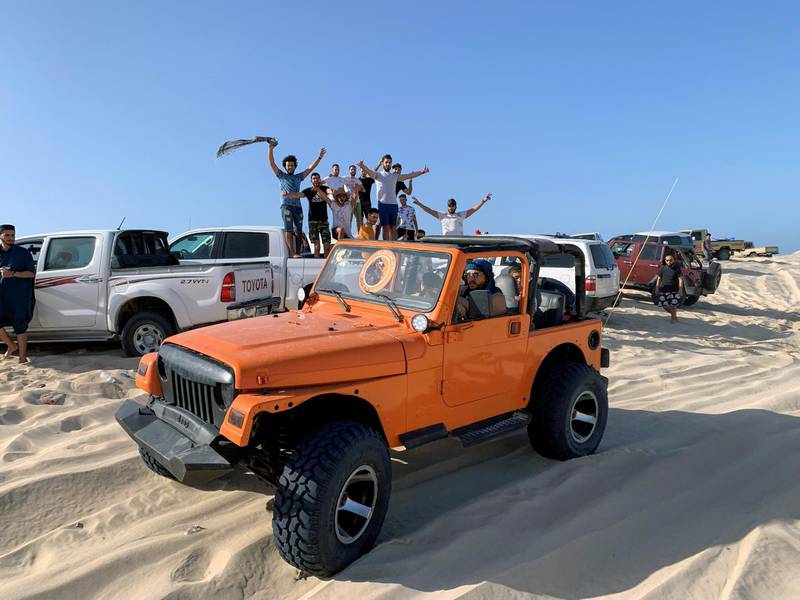 Dune bashing is a great escape for drivers in Libya. One gets a send-off as another 4x4 heads into the Araar desert near Misurata in north-western Libya, about 190 east of Tripoli. Reuters
