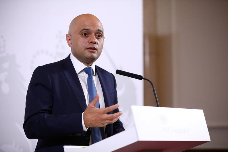 LONDON, ENGLAND - DECEMBER 20: Britain's Chancellor of the Exchequer Sajid Javid delivers a statement at The Treasury on December 20, 2019 in London, England. Sajid Javid announced head of Financial Conduct Authority, Andrew Bailey as replacement for Mark Carney and the new Governor of The Bank of England. (Photo by Tom Nicholson - WPA Pool/Getty Images)