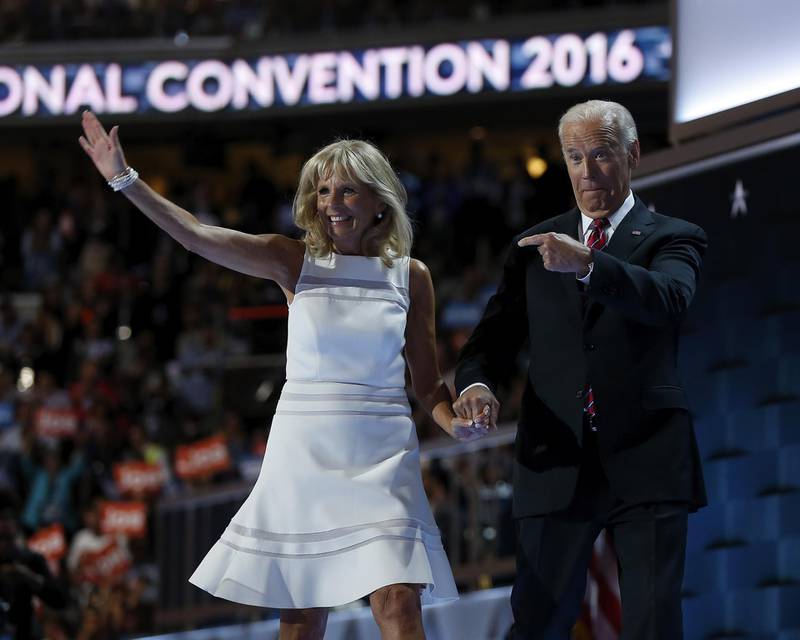 epa07527034 (FILE) - United States Vice President Joe Biden and his wife Dr. Jill Biden wave to the delegates during the third day of the Democratic National Convention at the Wells Fargo Center in Philadelphia, Pennsylvania, USA, 26 July 2016, (reissued 25 April 2019). According to reports on 25 April 2019 former US Vice President Joe Biden announced that he will seek democratic nomination for the 2020 US elections.  EPA-EFE/JUSTIN LANE