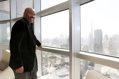 DUBAI, UNITED ARAB EMIRATES , December 17 – 2020 :- Steve Harvey, American comedian, television presenter, broadcaster, and author during the interview at the Emirates Towers in Dubai. ( Pawan Singh / The National ) For News/Online/Instagram. Story by Kelly