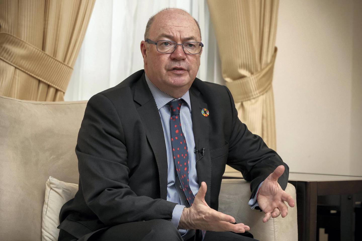 ABU DHABI, UNITED ARAB EMIRATES. 18 FEBRUARY 2019. British Minister of State for the Middle East Alistair Burt at the British Embassy. (Photo: Antonie Robertson/The National) Journalist: Mina Aldroubi. Section: National.