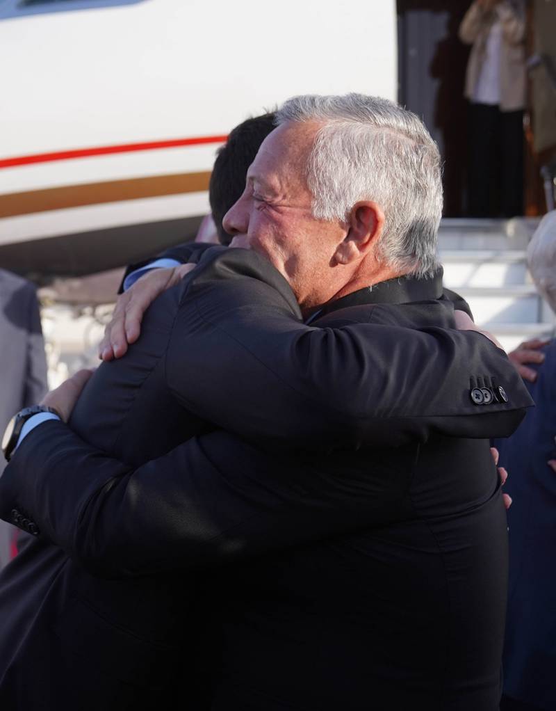 Crown Prince Al Hussein, other royals and senior officials welcome King Abdullah II home upon his arrival at Marka Military Airport in Jordan. All photos: Twitter