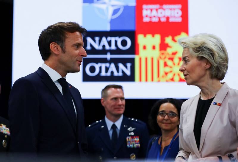 France's President Emmanuel Macron with Ursula von der Leyen. Reuters