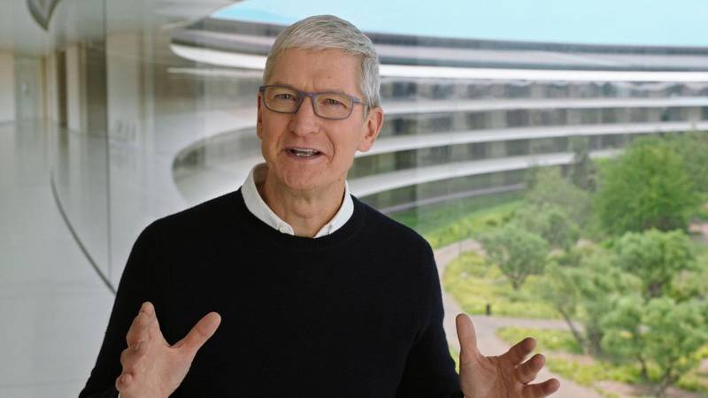 Apple's chief executive Tim Cook. In the first quarter of 2021, the company crossed $100 billion in quarterly revenue for first time in its history. AFP