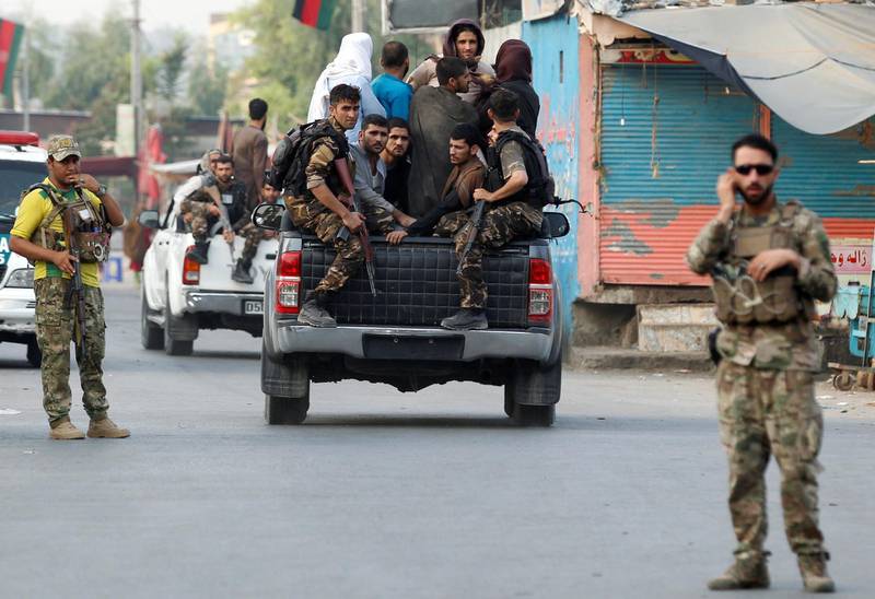 Afghan security forces transport detained prisoners who escaped from a jail after insurgents attacked a jail compound in Jalalabad, Afghanistan.REUTERS