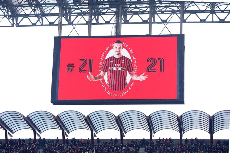 Zlatan Ibahimovic on the big screen before the match in Milan. Getty