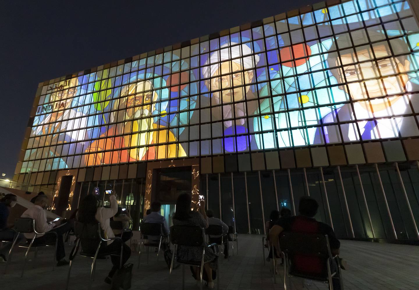 India's pavilion lit up the night sky as anticipation grows for Expo 2020 Dubai. Chris Whiteoak / The National

