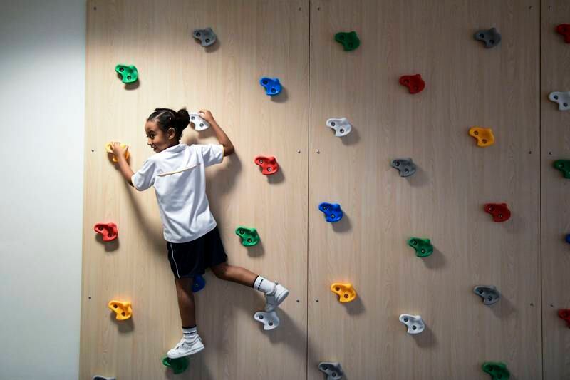 The school has a rock-climbing wall at its junior campus.
