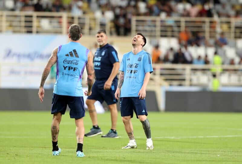 Argentina attacker Lionel Messi training at Al Nahyan Stadium in Abu Dhabi.