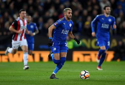 LEICESTER, ENGLAND - FEBRUARY 16:  Riyad Mahrez of Leicester in action during The Emirates FA Cup Fifth Round match between Leicester City and Sheffield United  at The King Power Stadium on February 16, 2018 in Leicester, England.  (Photo by Shaun Botterill/Getty Images)