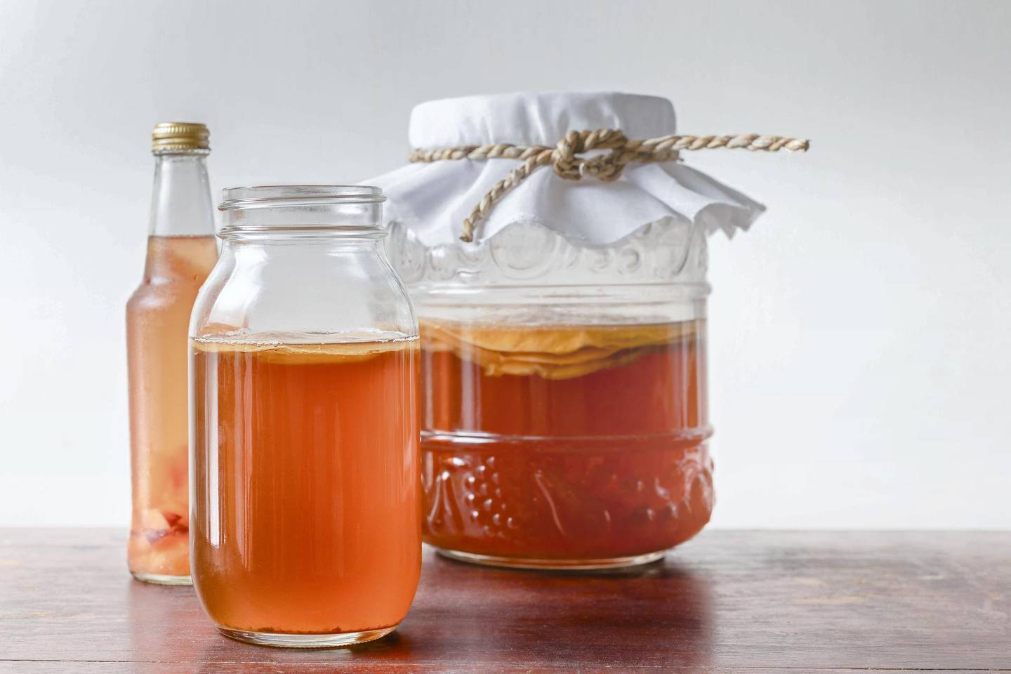 Scoby with Kombucha tea popular fermented healthy drink natural high probiotics.