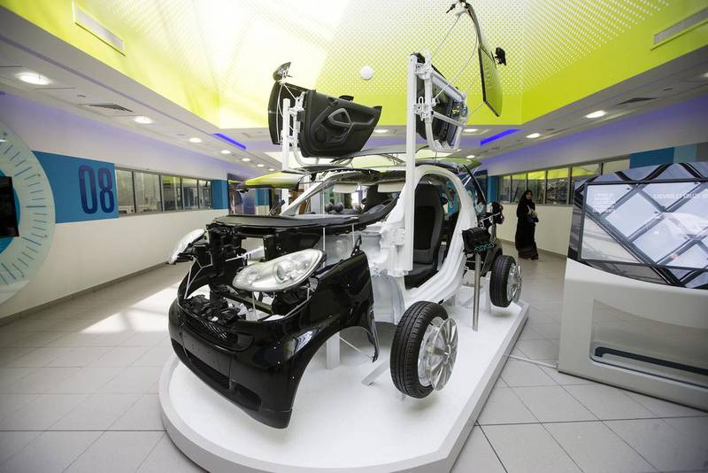 Above, mock up of a vehicle inside the Borouge Innovation Centre. Christopher Pike / The National