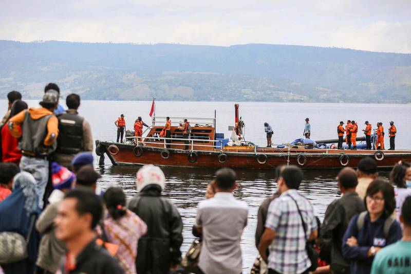 Member of an Indonesian search and rescue team look for victims of the sunken KM Sinar Bangun ferry on Lake Toba in North Sumarta, Indonesia. Dedi Sinuaji / EPA