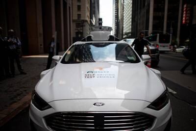 A self-driving car operated by Pittsburgh start-up Argo AI in New York. The company is working with Lyft and Ford to commercialise driverless ride-hailing services at scale. AFP