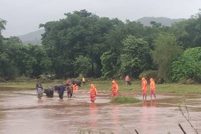 India’s National Disaster Response Force rescued stranded villagers in Chiplun.