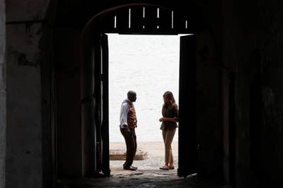 Melania Trump stands in the 'door of no return' where slaves past through, during a visit to Cape Coast castle, Ghana. Reuters