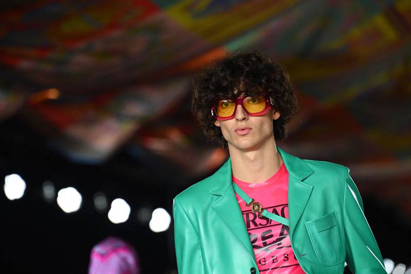 Versace's spring/summer 2022 presentation in Milan featured a riot of colour.  AFP