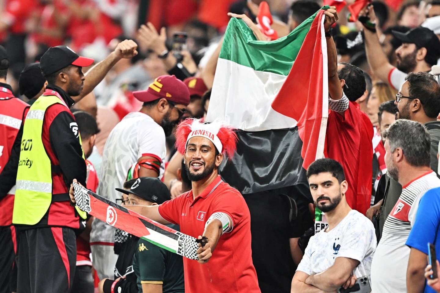 A fan of Tunisia  cheers his side on against France in the World Cup Group D match at Education City Stadium in Doha, Qatar, 30 November 2022. EPA