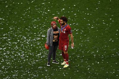 Mohamed Salah celebrates with his wife Magi Salah. Getty Images