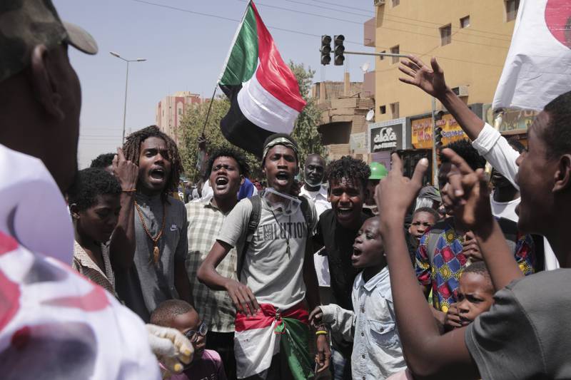 Sudanese protesters demonstrating against military rule in Khartoum. AP