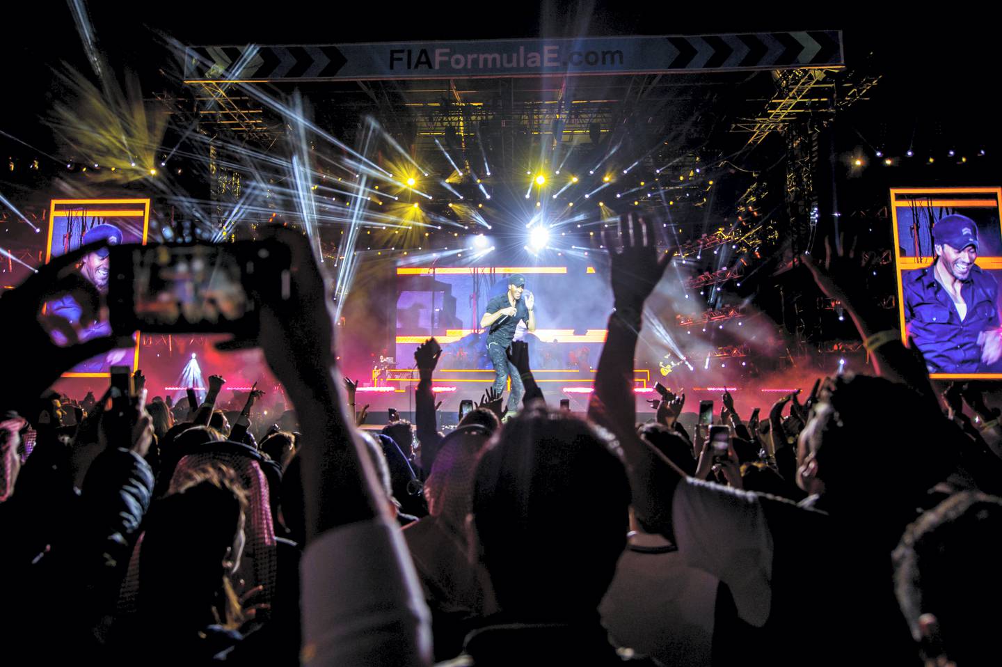 Enrique Iglesias performs after the 2018 Ad Diriyah ePrix in Riyadh. Photo: Sportscode Images