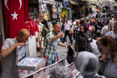 A street market in Istanbul. Inflation in Turkey is expected to hit 58 per cent this year. AP