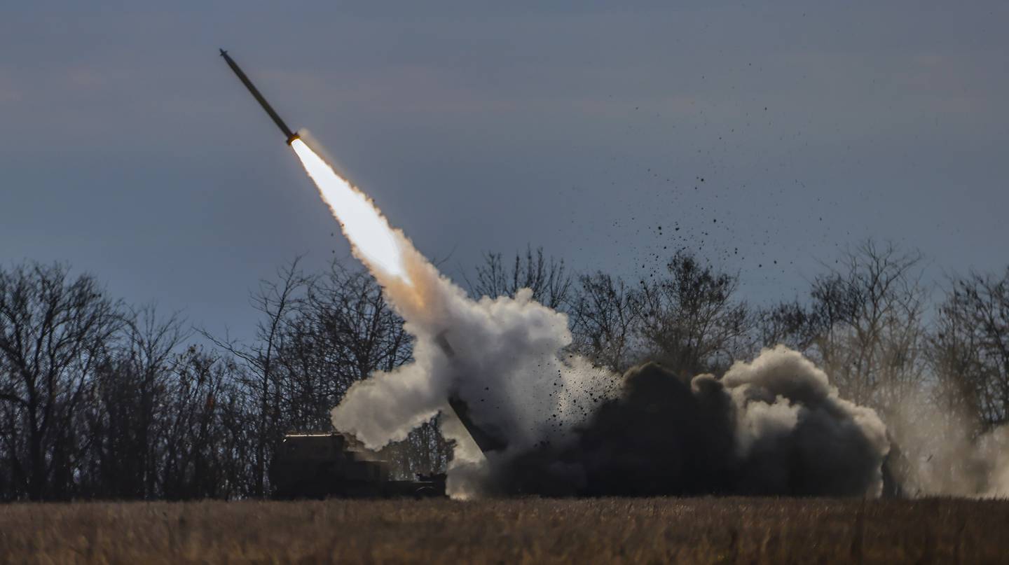 A rocket is fired from a Himars system by Ukrainian troops in the Kherson region, southern Ukraine. EPA