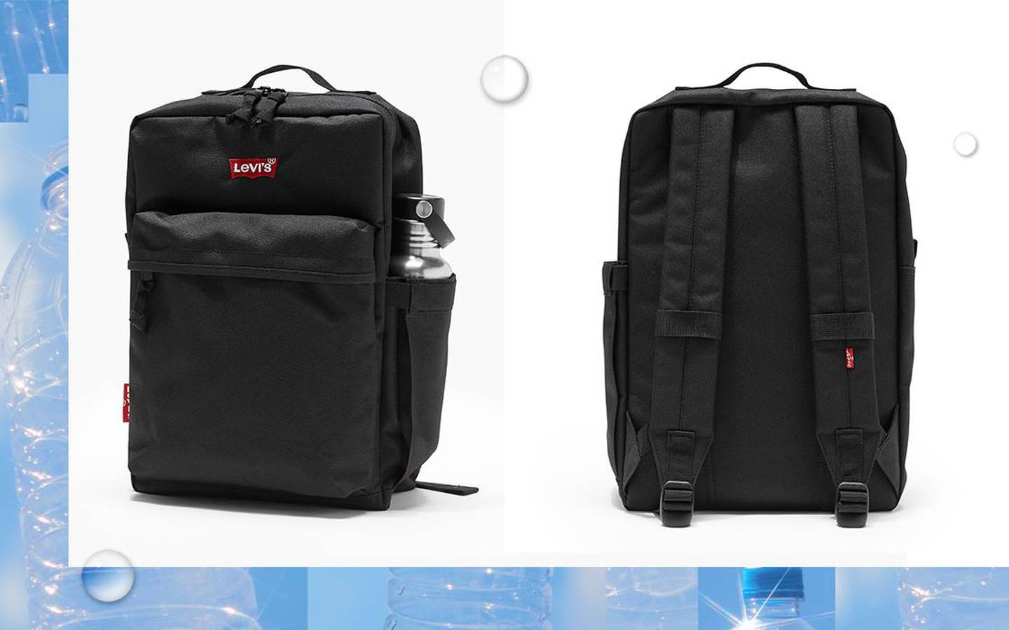 The new generation Levi's backpack is made purely from recycled plastic water bottles. Courtesy Levi's