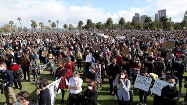 Protesters participate in a Black Lives Matter rally at Langley Park in Perth, Australia, in June. EPA