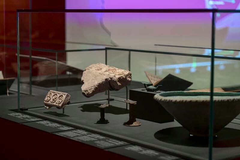 Ancient Christian artefacts unearthed in the UAE displayed at the Letters of Light exhibition. Khushnum Bhandari / The National
