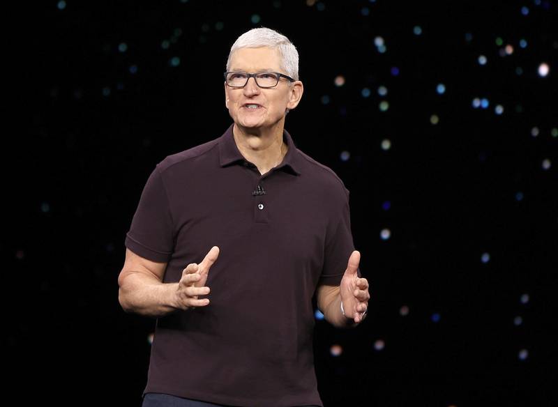 Apple chief executive Tim Cook delivers a keynote address during a special product launch event on Wednesday. AFP