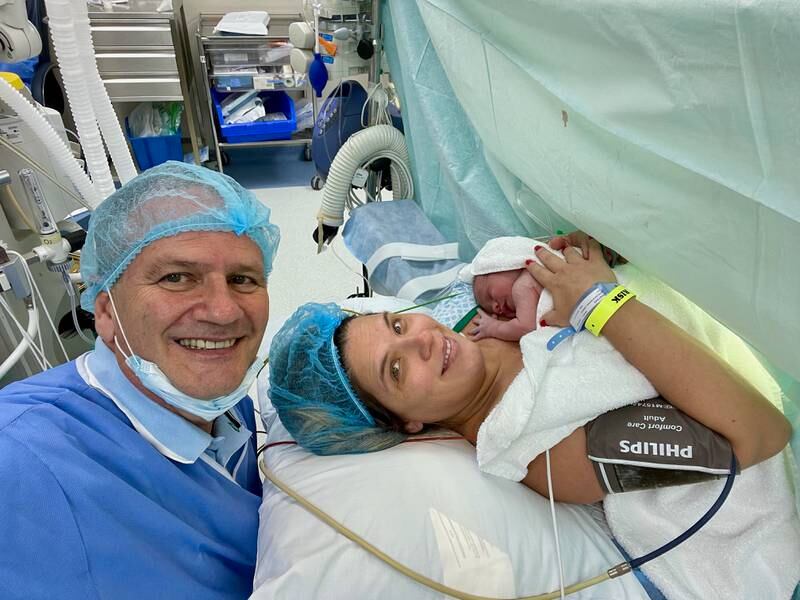 Baby Mia is the first Israeli to be born in the UAE. Pictured with her mother, Jacqueline, and father Ilan, who is head of mission for the Consulate of Israel to Dubai.