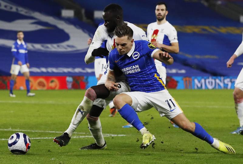 Leandro Trossard of Brighton in action against Cheikhou Kouyate of Crystal Palace. EPA