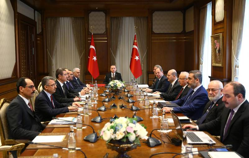 Turkish President Tayyip Erdogan chairs a security meeting in Ankara, Turkey January 23, 2018. Kayhan Ozer/Presidential Palace/Handout via REUTERS ATTENTION EDITORS - THIS PICTURE WAS PROVIDED BY A THIRD PARTY. NO RESALES. NO ARCHIVE.