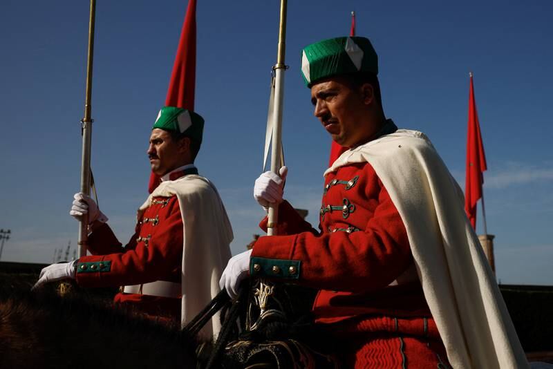 Moroccan royal guards ride horses near the Hassan Tower in Rabat, Morocco. All photos: Reuters