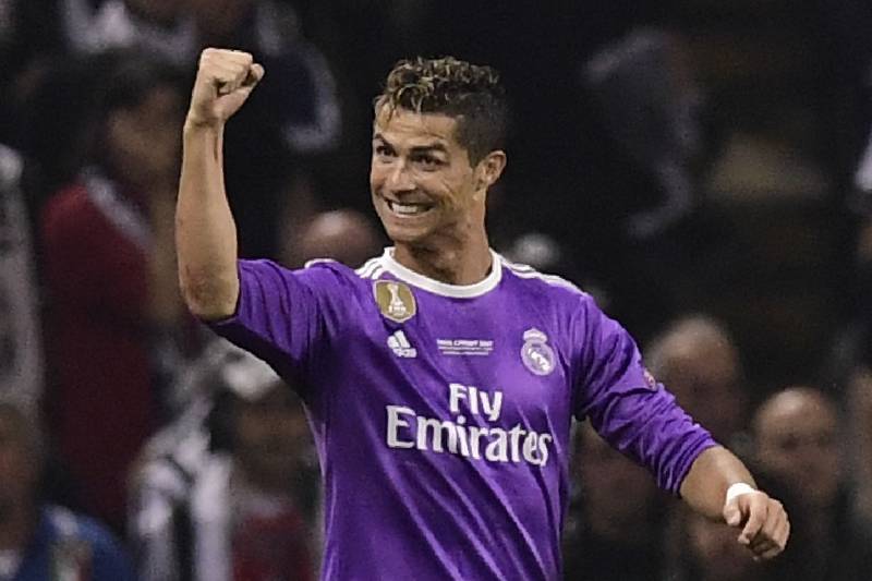 Cristiano Ronaldo celebrates after scoring for Real Madrid in the Champions League final against Juventus in Cardiff on June 3, 2017. AFP