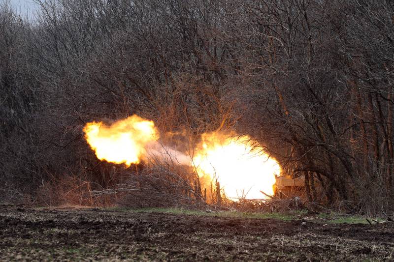 Ukrainian artillery shells Russian troops' position on the front line near Lysychansk. AFP