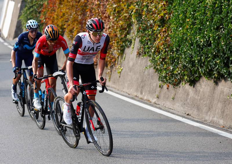 Tadej Pogacar, Mikel Landa and Enric Mas ride during the 116th edition of the Giro di Lombardia. AFP