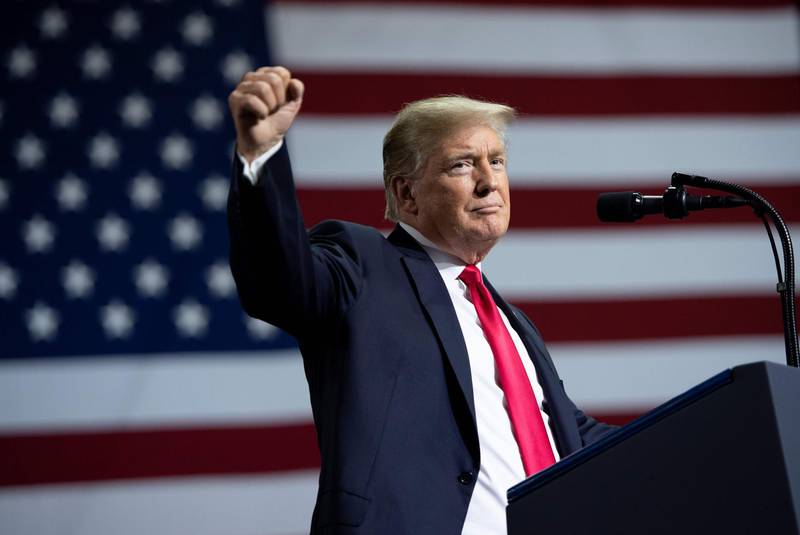 (FILES) In this file photo taken on July 31, 2018 US President Donald Trump speaks during a campaign rally at the Florida State Fairgrounds Expo Hall in Tampa, Florida.
US President Donald Trump is now considering a 25 percent tariff on $200 billion in Chinese imports, rather than the 10 percent previously touted, reports said July 31, 2018. The US imposed tariffs of 25 percent on $34 billion of Chinese products earlier this month, with plans to add another $16 billion of imports on Tuesday.
 / AFP PHOTO / SAUL LOEB